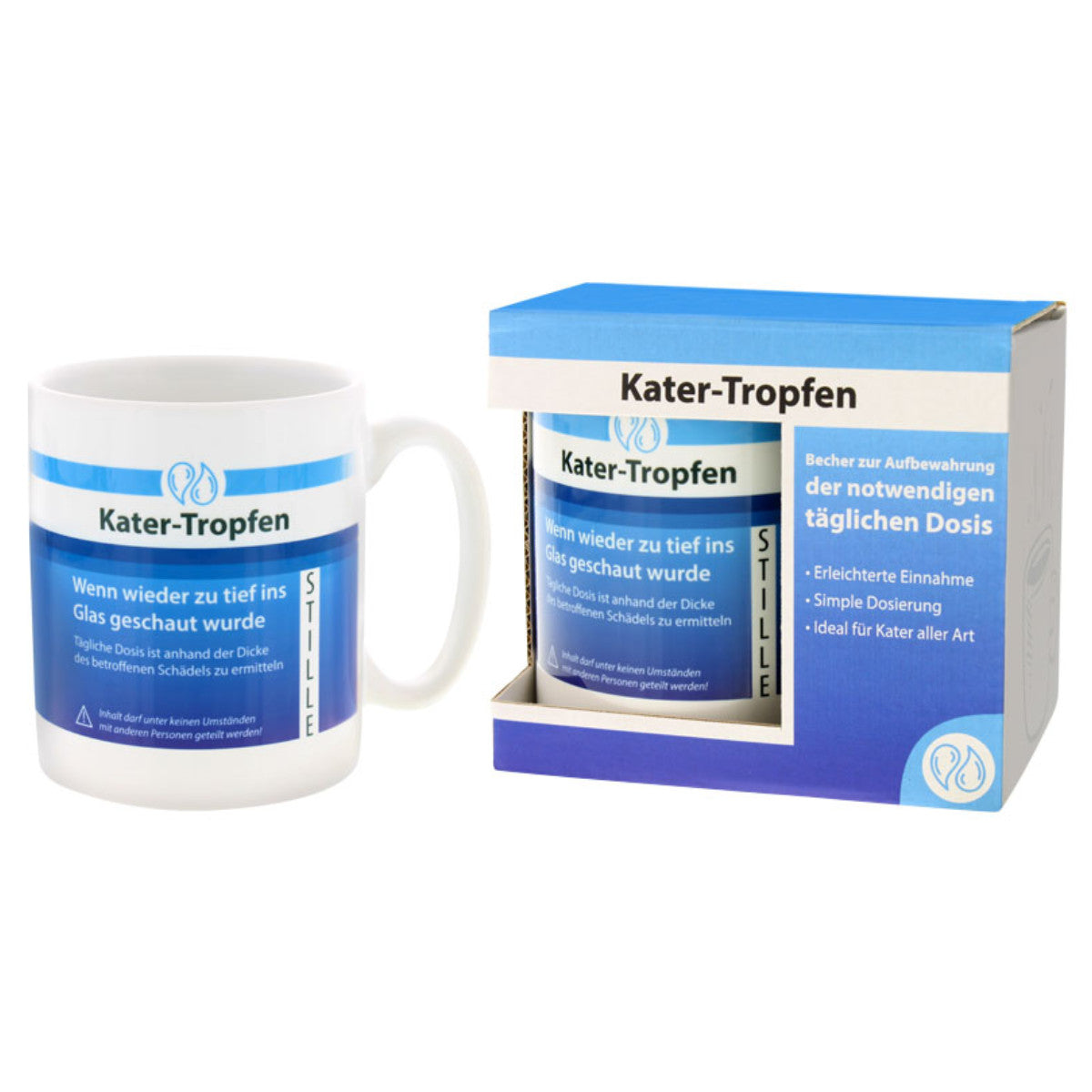 Lustige Tasse Kater Tropfen in Geschenkverpackung