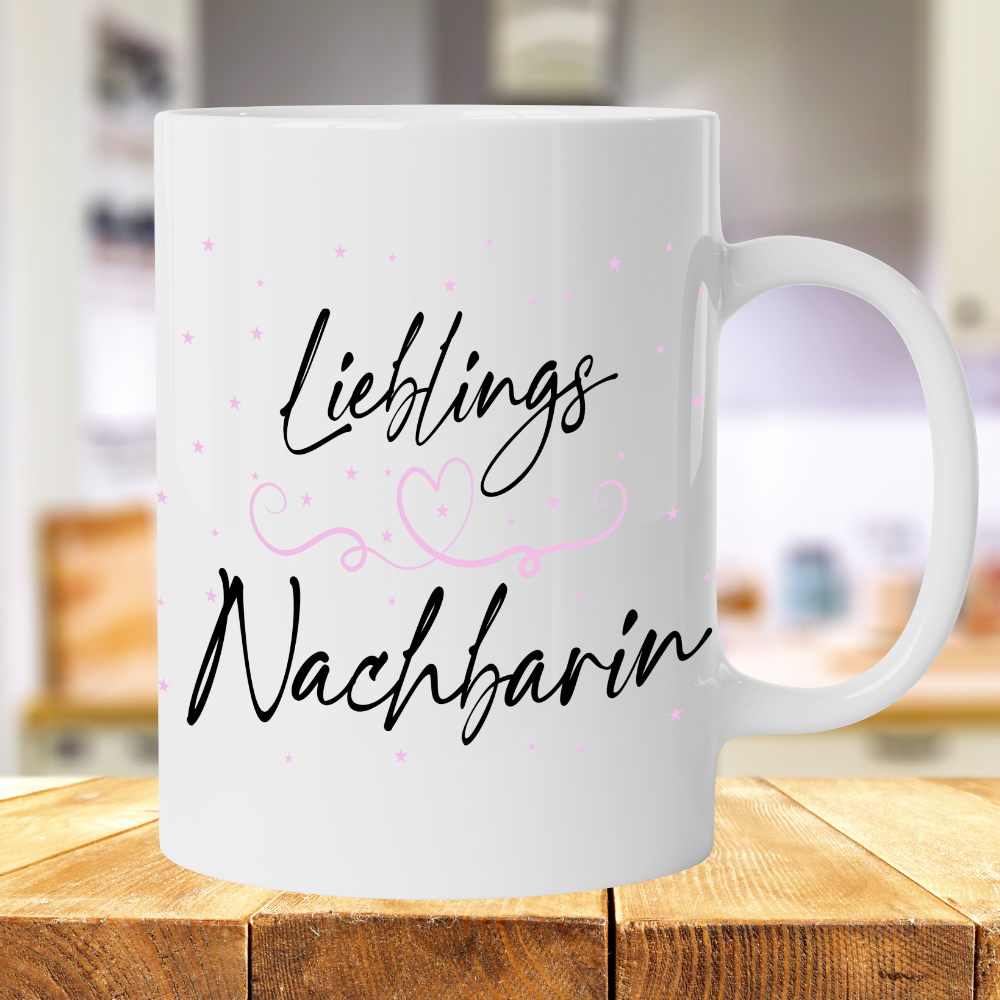 Tasse Lieblings Nachbarin Nachbarin Tasse mit rosa Akzenten