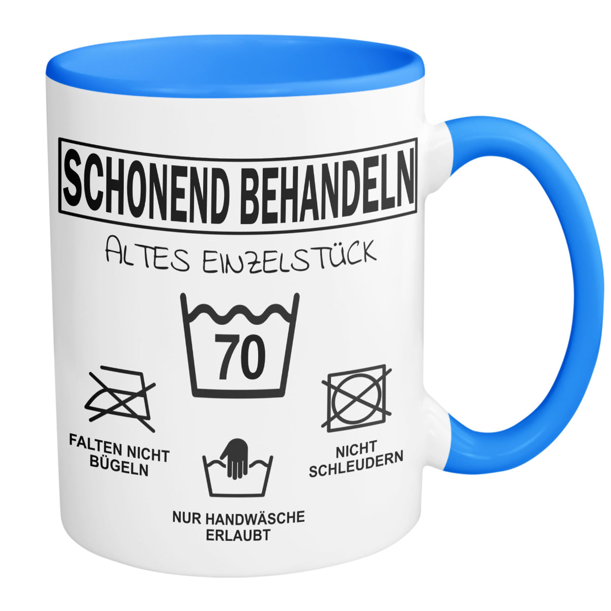 Tasse SCHONEND BEHANDELN mit Jahreszahl Du Altes Einzelstück